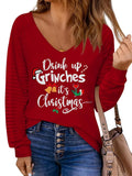 Festive V-Neck Mesh Sleeve Top for Christmas Cheer