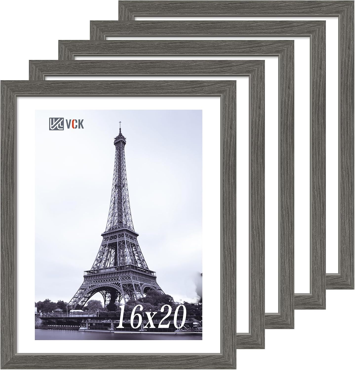 VCK 16x20 Picture Frames for Wall - Elegant Grey Wood Set