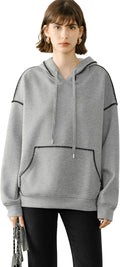 Women's Casual Hoodie with Drawstring and Embroidered Wave Trim