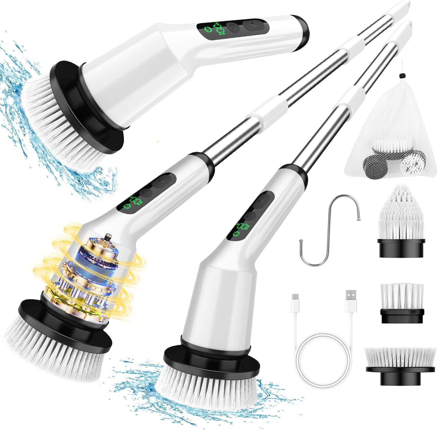 Electric Spin Scrubber with Adjustable Handle for Deep Cleaning