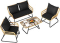 DWVO Outdoor Conversation Set 4 Piece Wicker Bistro Furniture