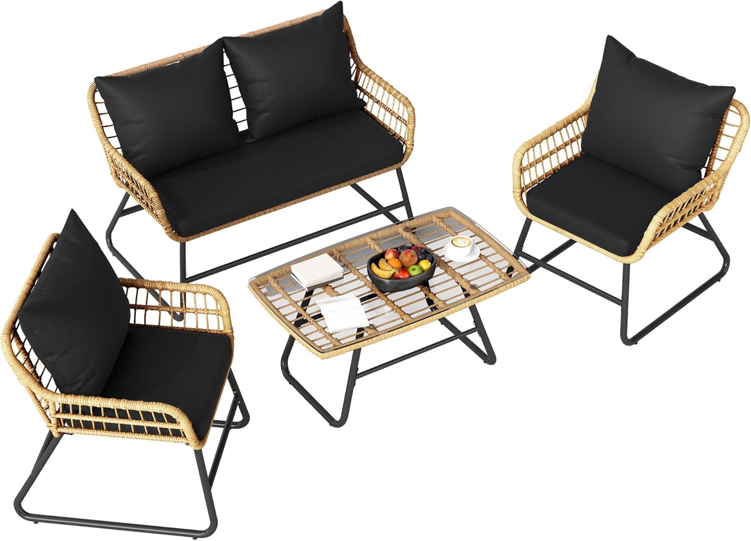 DWVO Outdoor Conversation Set 4 Piece Wicker Bistro Furniture