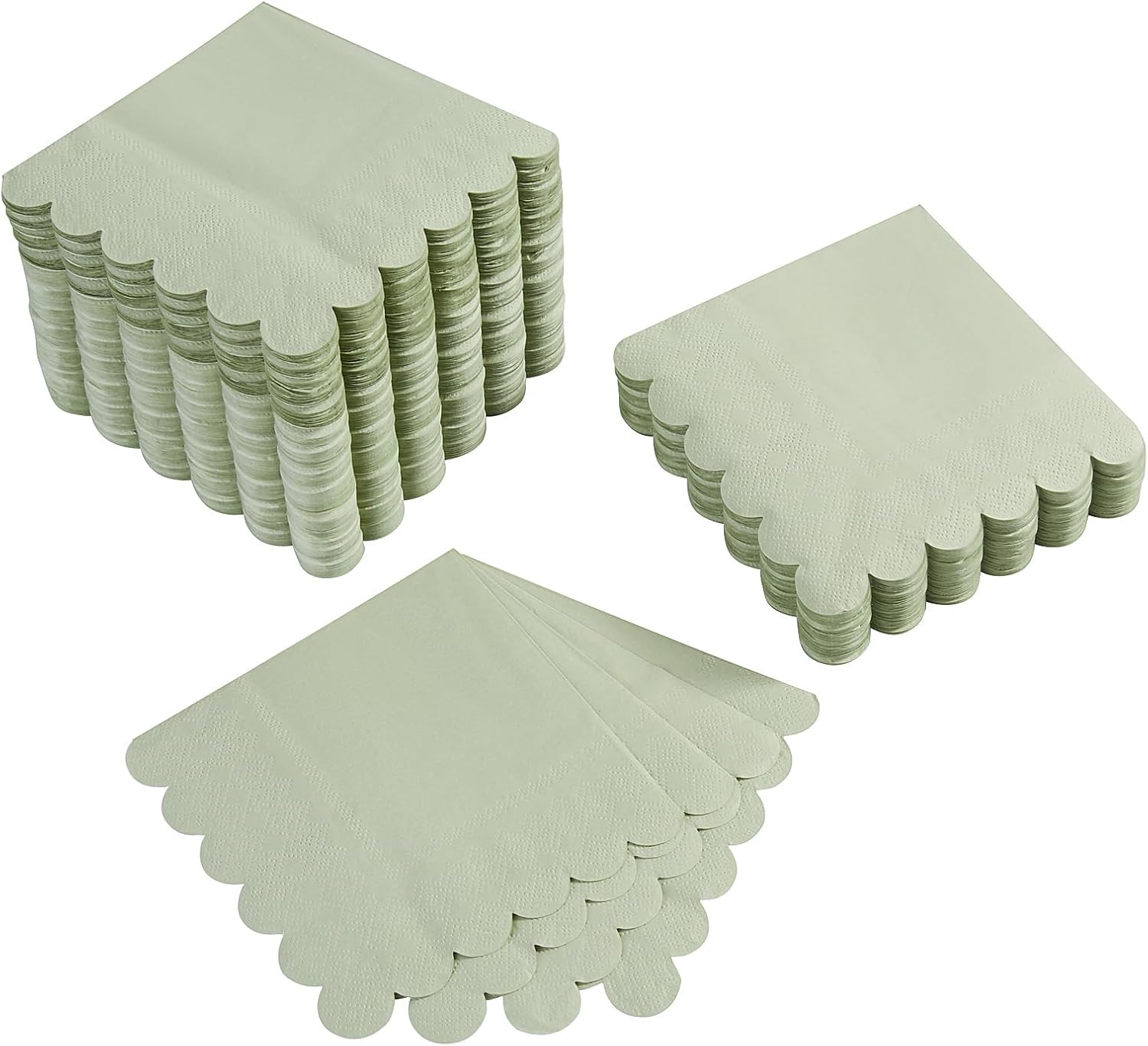 Sage Green Disposable Cocktail Napkins - 2-Ply Scallop Edge for Elegant Events