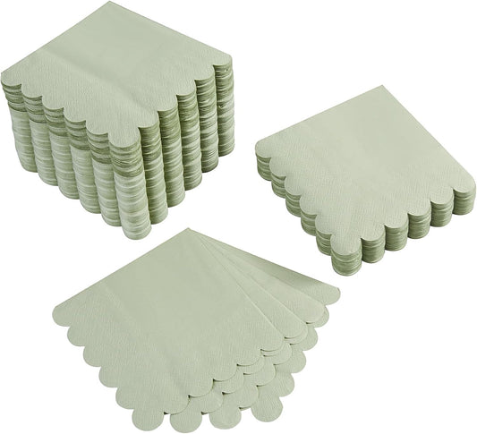 Sage Green Scalloped Cocktail Napkins - Elegant & Convenient! 