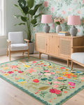 Boho Washable Area Rug 4x6 Floral Low Pile Non-Slip - Easy Care