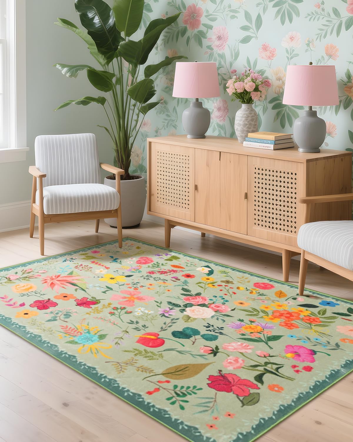 Boho Washable Area Rug 4x6 for Living Room and Bedroom