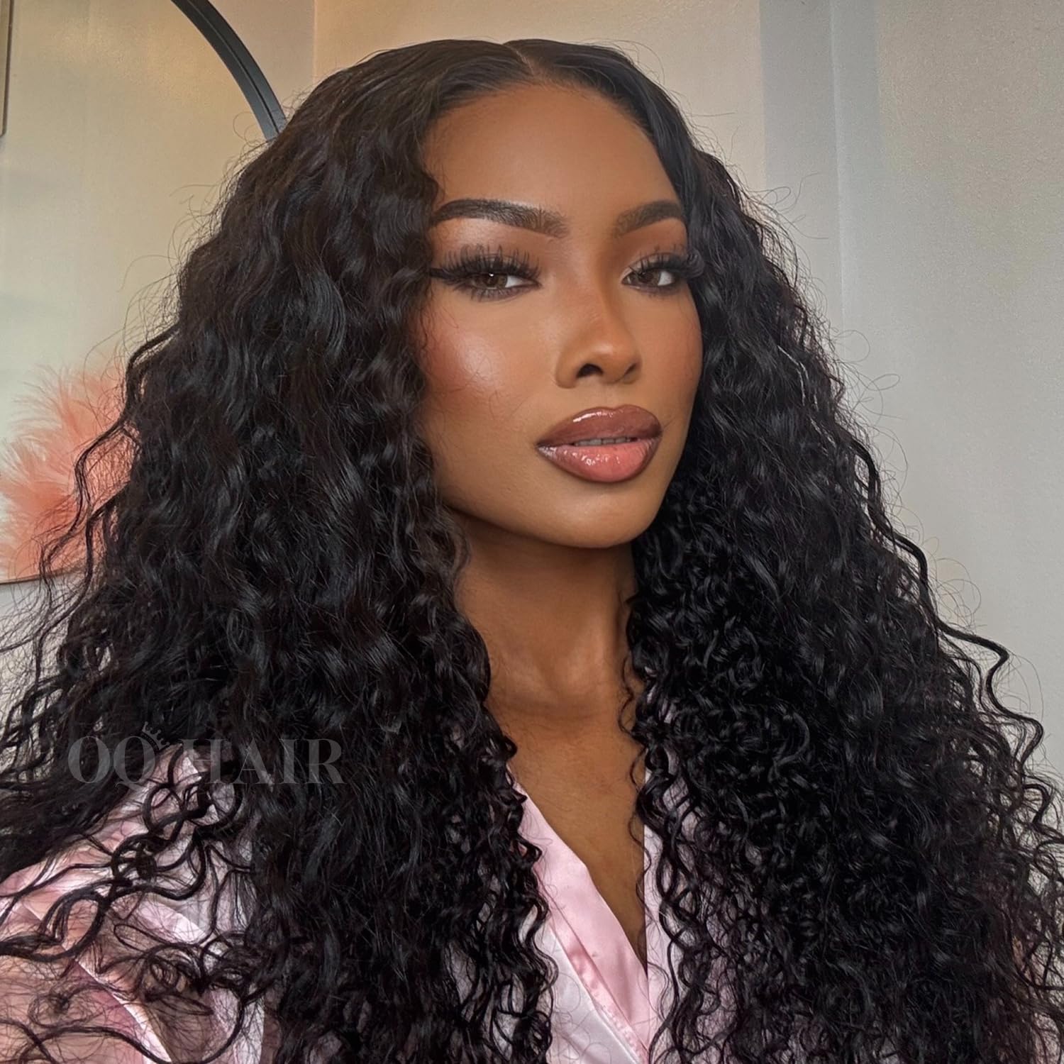 OQ Hair V Part Wig Human Hair Water Wave 18 Inch Upgrade Style