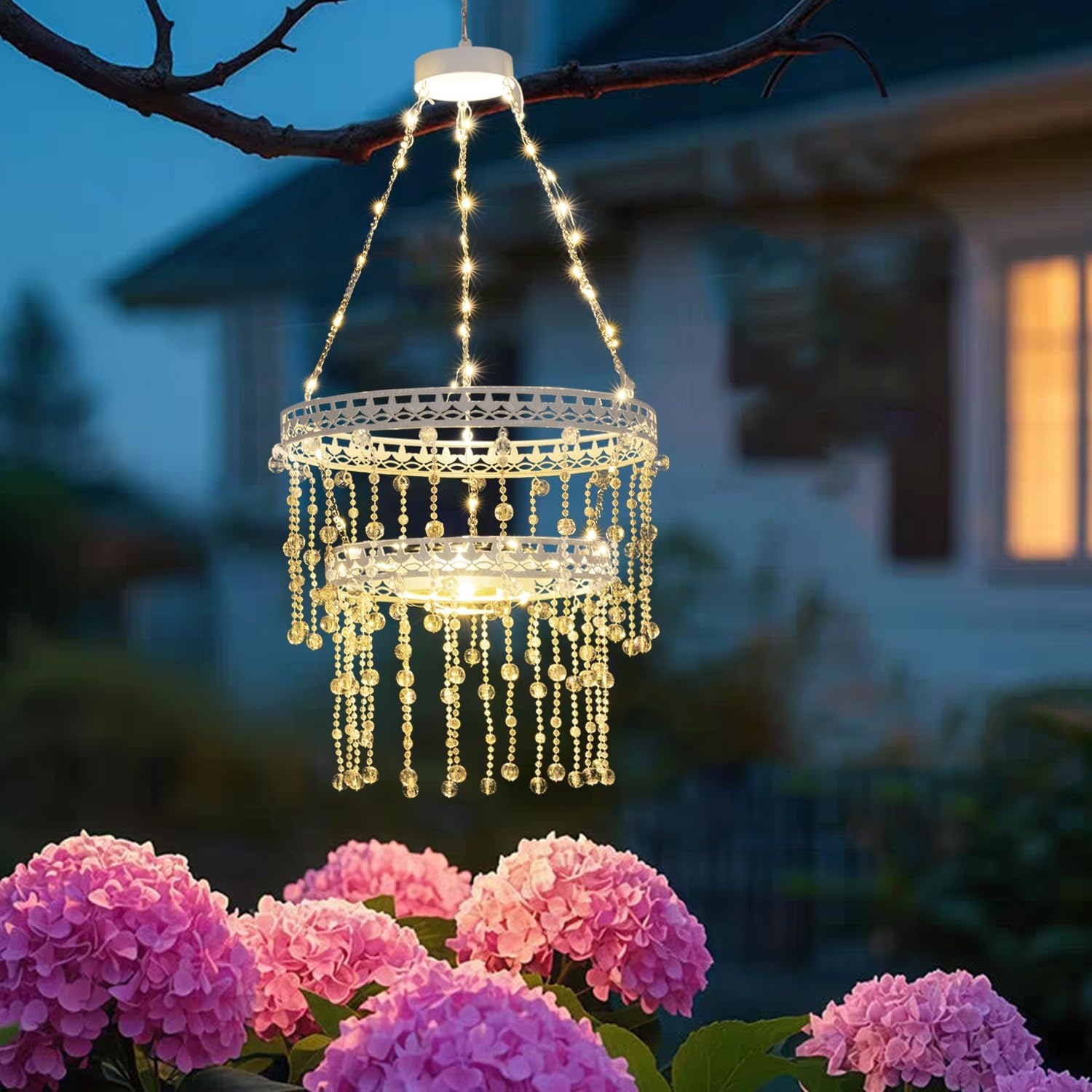 Solar Hanging Crystal Chandelier for Outdoor Garden Decor