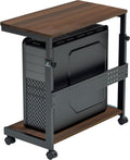 Height Adjustable Walnut PC Stand - 2-Tier Rolling Tower Cart