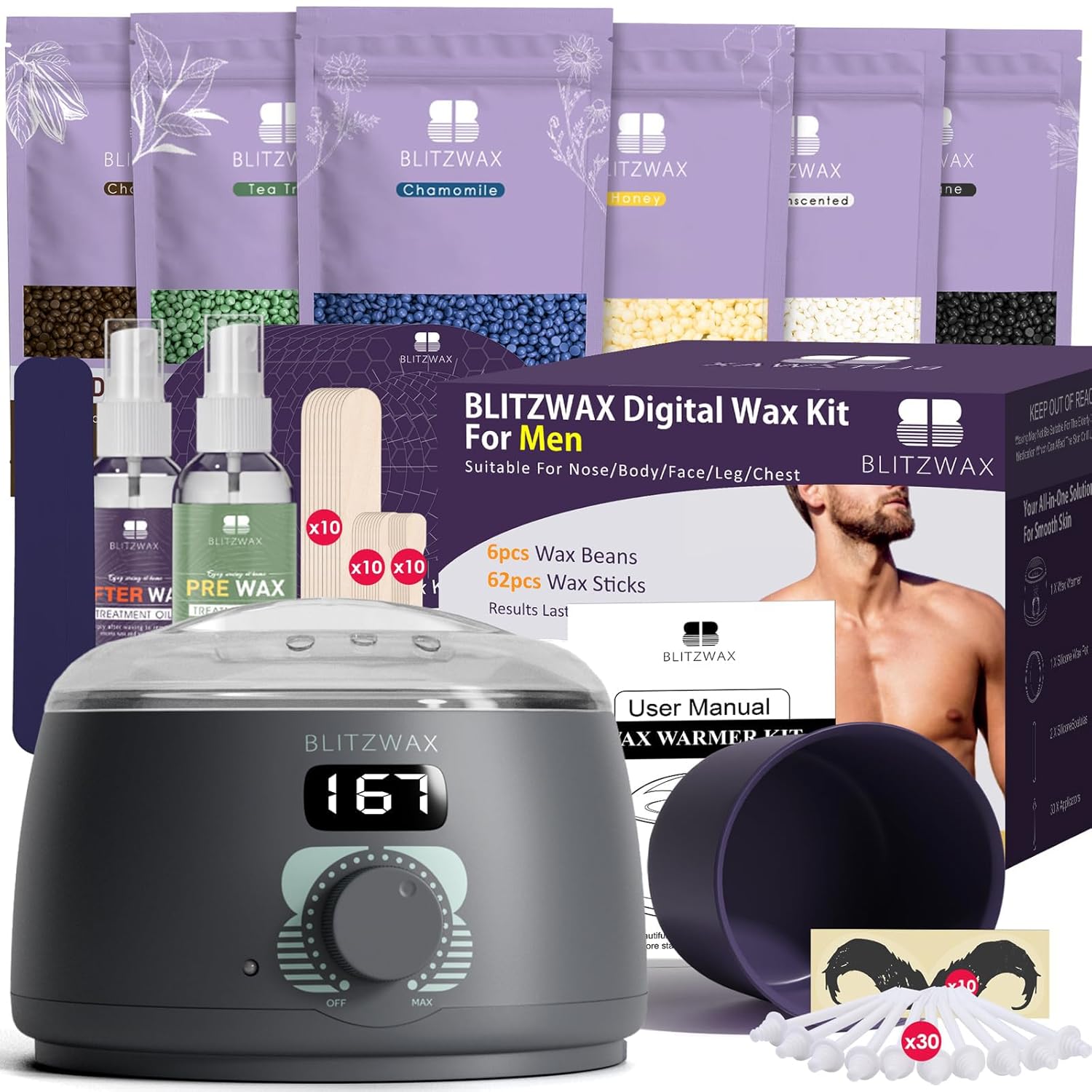 BLITZWAX Back and Nose Waxing Kit for Men - Effortless Hair Removal