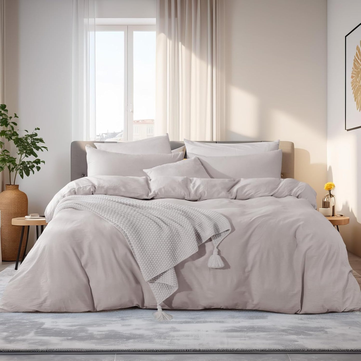 NEXHOME PRO Duvet Cover Queen Size, 100% Washed Cotton Set