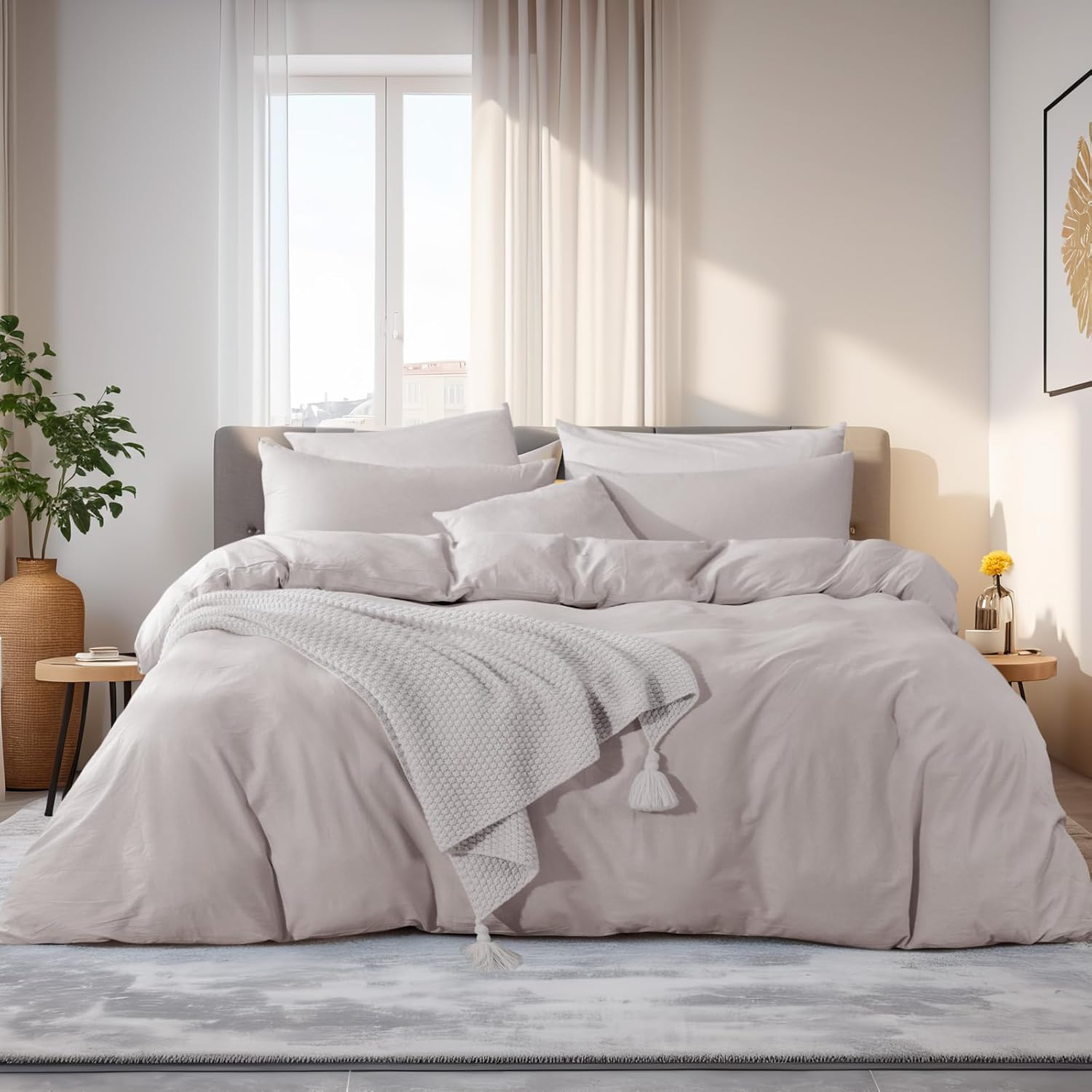 NEXHOME PRO Duvet Cover Queen Size, 100% Washed Cotton Set