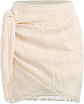 Boho Wrap Slit Mini Skirt for Women - Tie Side Tassel Cover Up