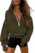 Women's Cropped Half Zip Hooded Sweatshirt - Cozy Fleece Top
