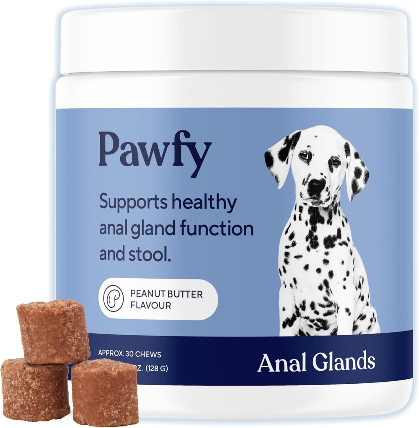 Pawfy Anal Gland Chews for Dogs with Peanut Butter - 30 Chews