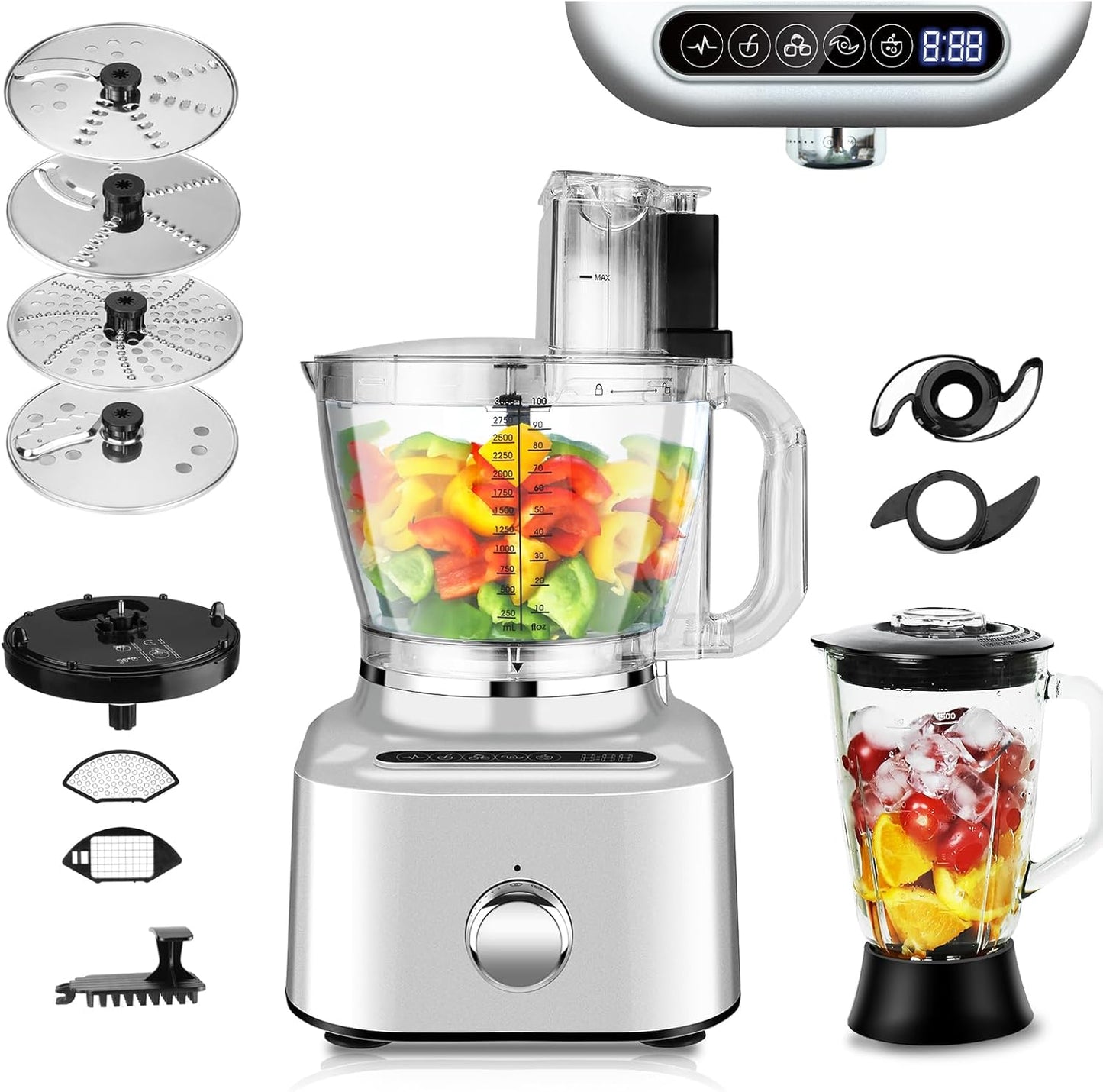 16 Cup Food Processor - 8 Blades, Stepless Control