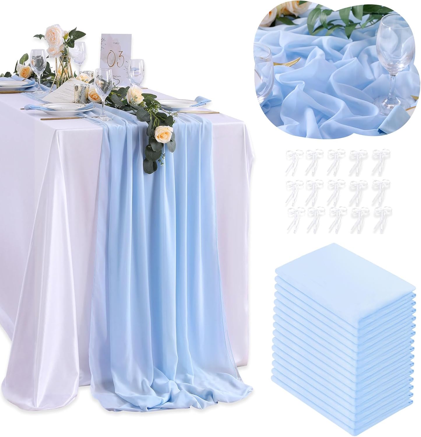 QueenDream Blue Table Runner for Weddings and Parties 15 Pieces
