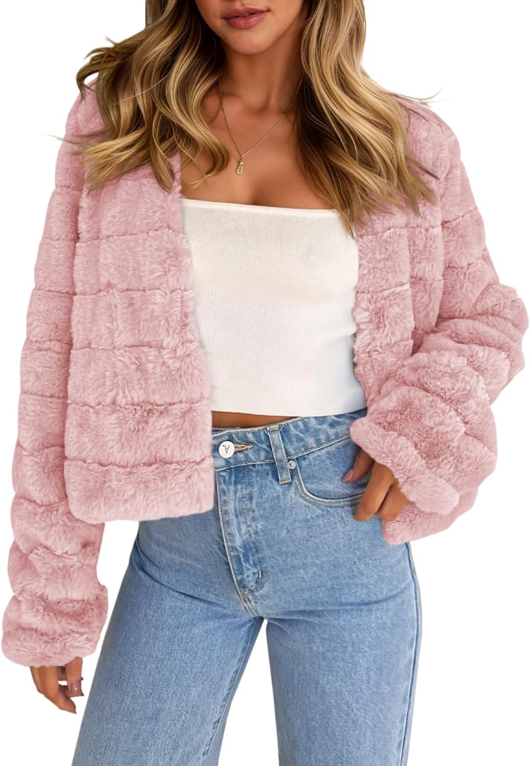 Fisoew Womens Cropped Faux Fur Jackets for Stylish Comfort