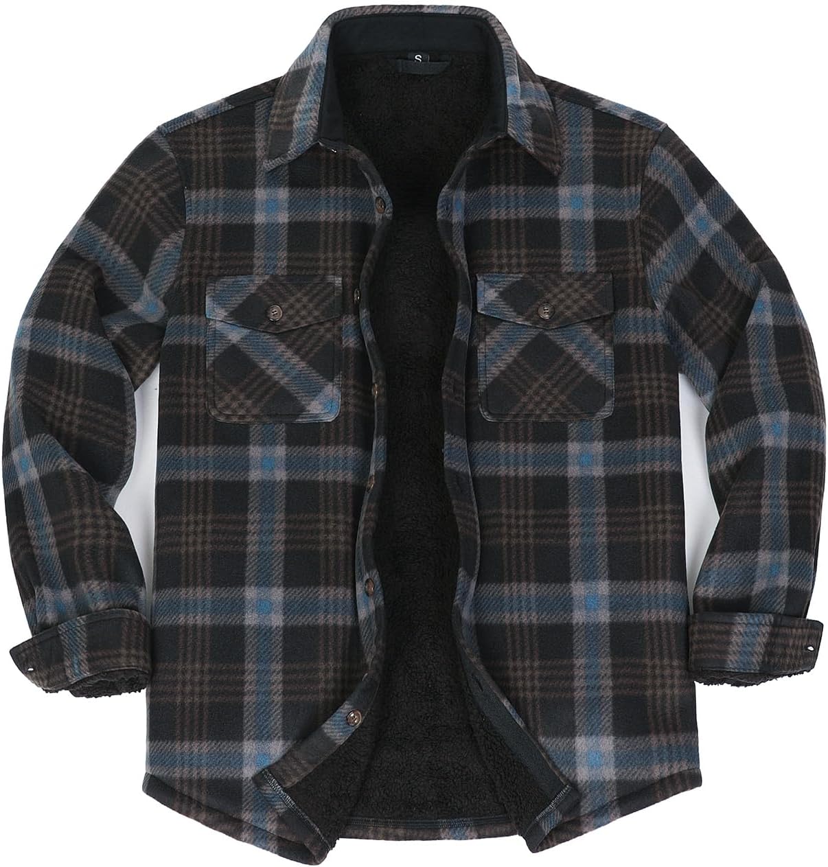 Men's Warm Sherpa Lined Fleece Plaid Flannel Shirt Jacket