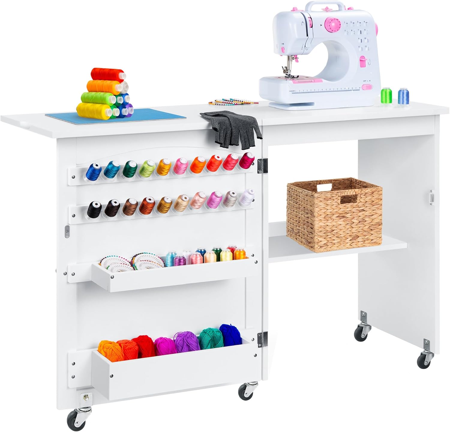 Compact Folding Sewing Table - Craft Station with Storage