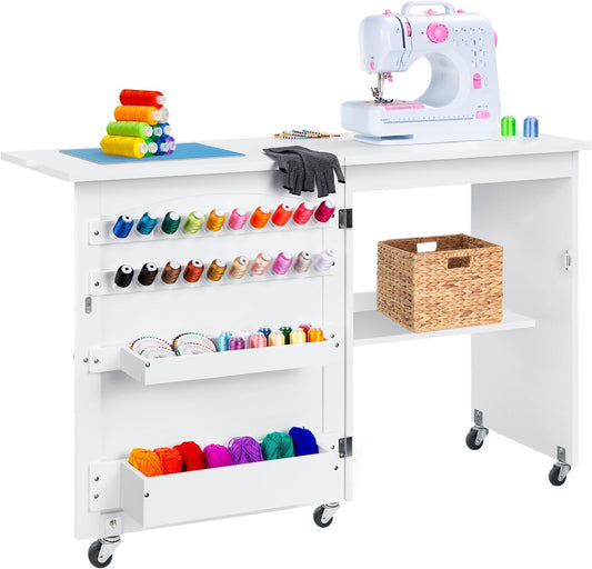 Compact Folding Sewing Table - Craft Station with Storage