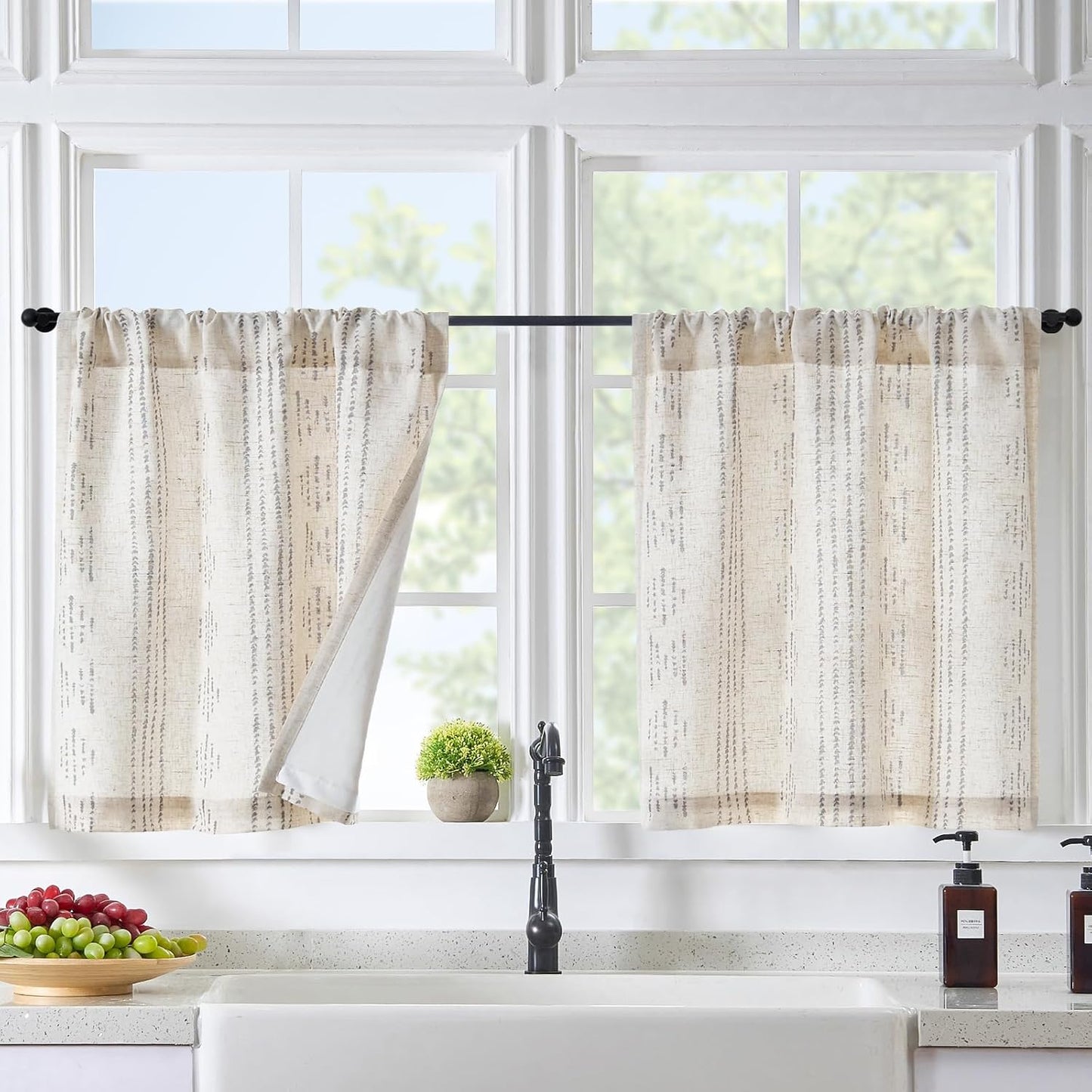Boho Gray Linen Cafe Curtains - Light Filtering!