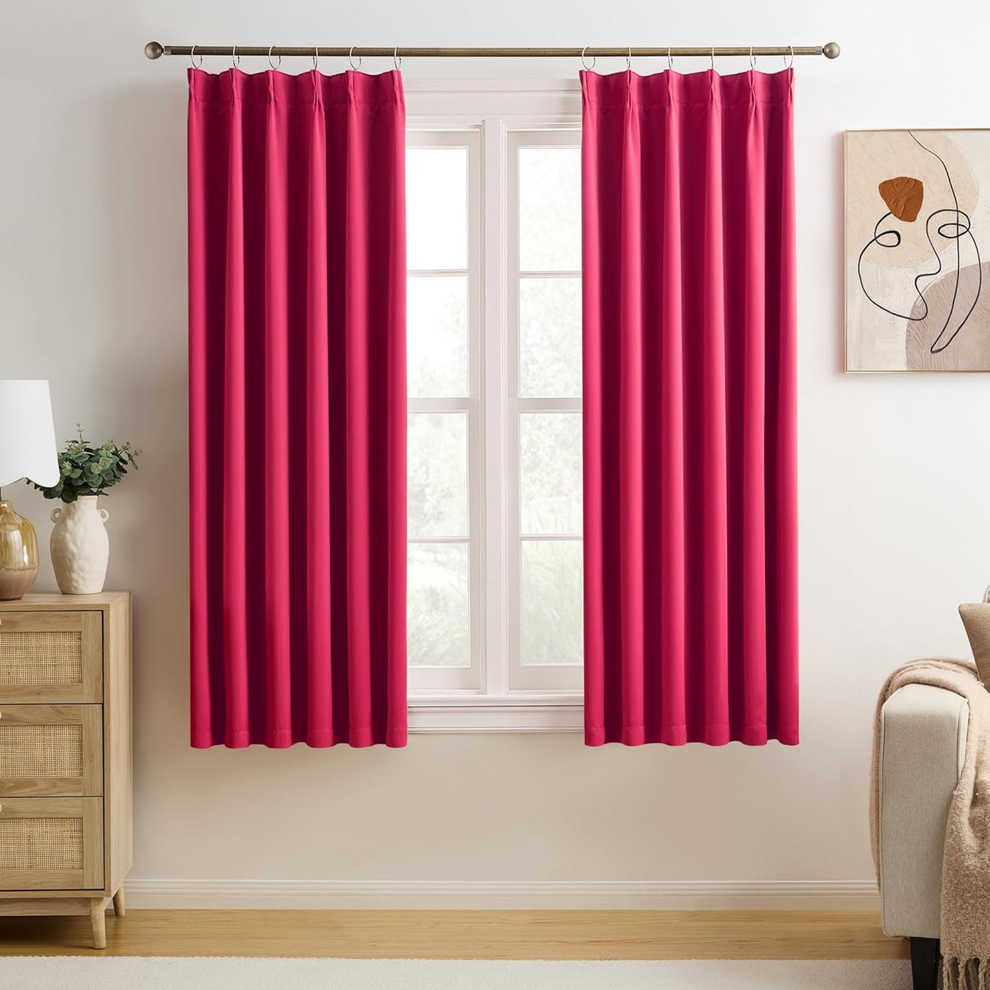 Pinch Pleated Hot Pink Blackout Curtains for Girl's Bedroom
