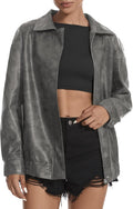 Casly Lamiit Women's Faux Leather Oversized Motorcycle Jacket - Trendy
