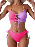 B2prity Women's Color Block Lace Up Bikini Set - Flattering Fit