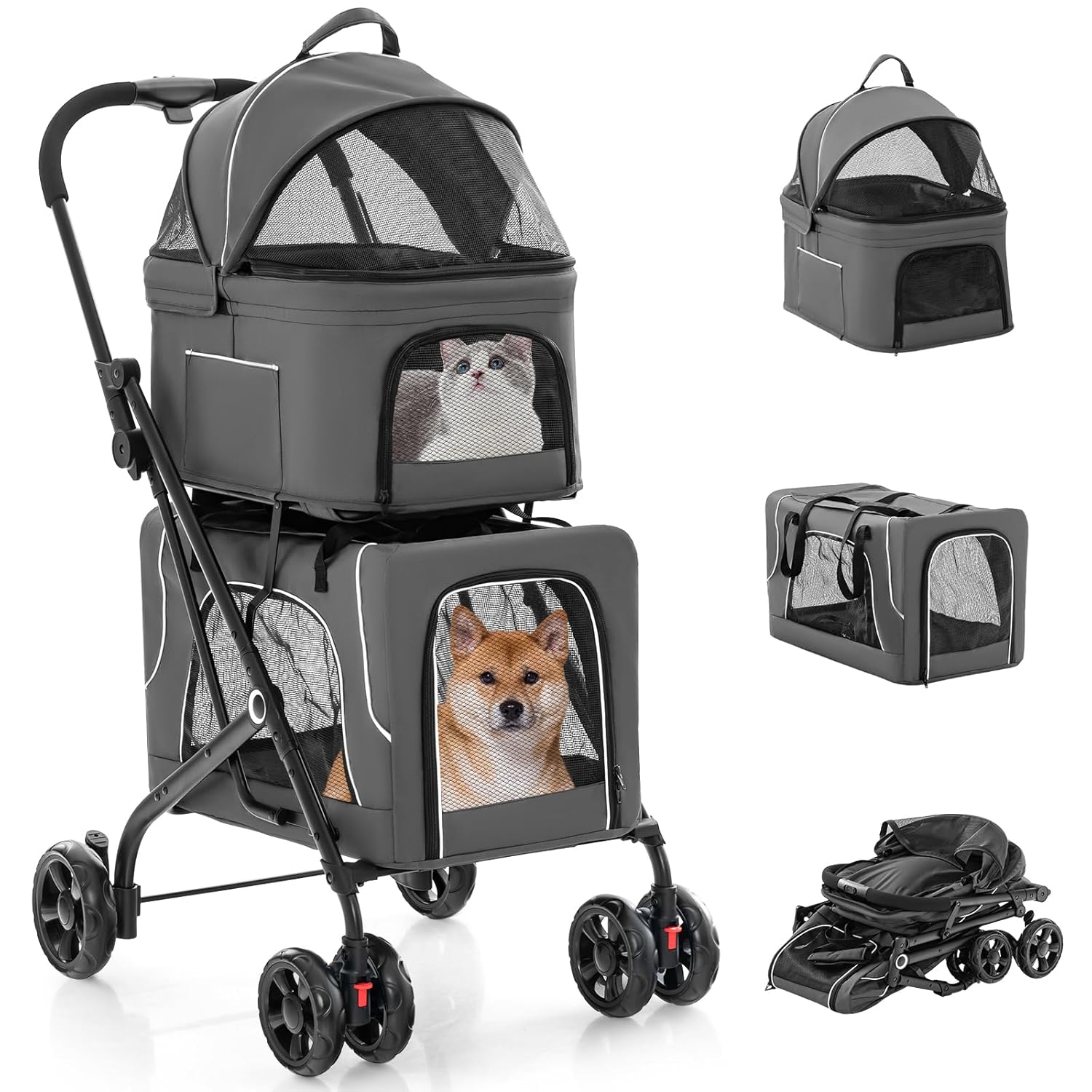 Giantex Double Dog Stroller for 2 Dogs with Detachable Carriers