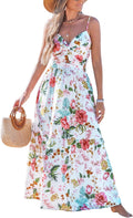 Women's Maxi Dress Floral V Neck Sleeveless Maxi - White Floral