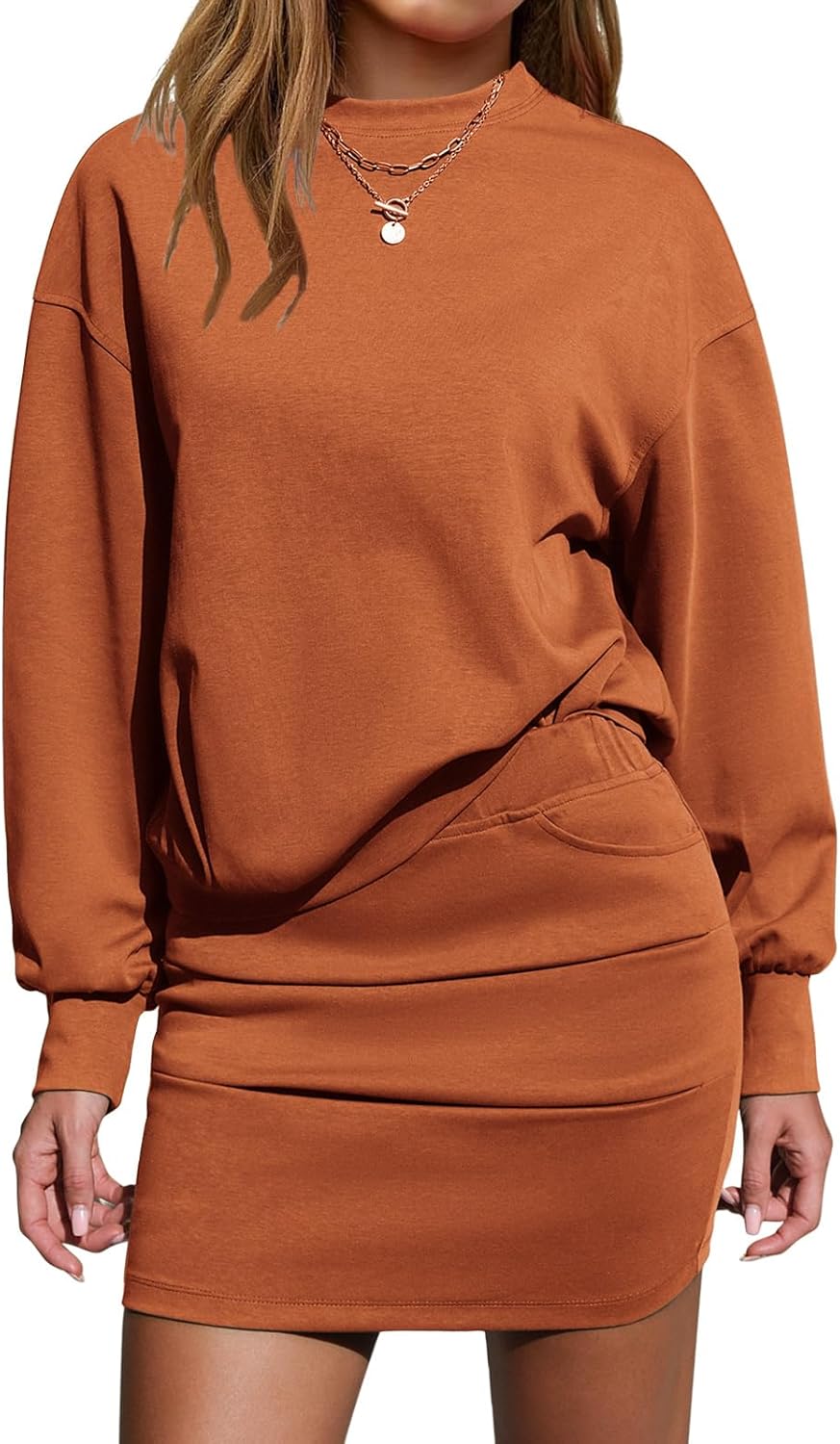 EXLURA Womens Fall Two Piece Skirt Sets for Casual Lounge Wear