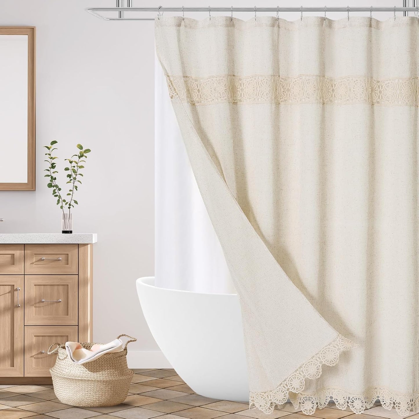 Gibelle Extra Long Boho Farmhouse Shower Curtain for Chic Decor