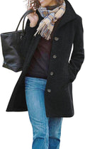 Women's Wool Blend Stand Collar Pea Coat - Midaxi Thigh Length