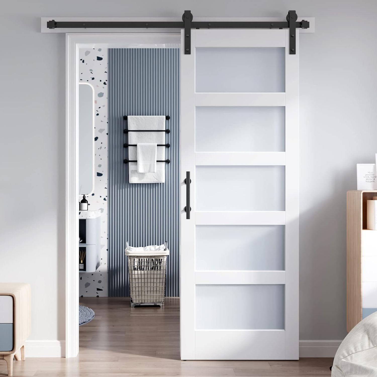32x84 Inch Glass Sliding Barn Door Slab with Hardware Kit