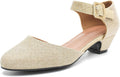 Women's Closed Toe Low Chunky Heel Pumps Ankle Strap - Comfortable