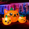 Halloween Inflatable 5ft Three Pumpkin Cat Heads - Bright LED Glow