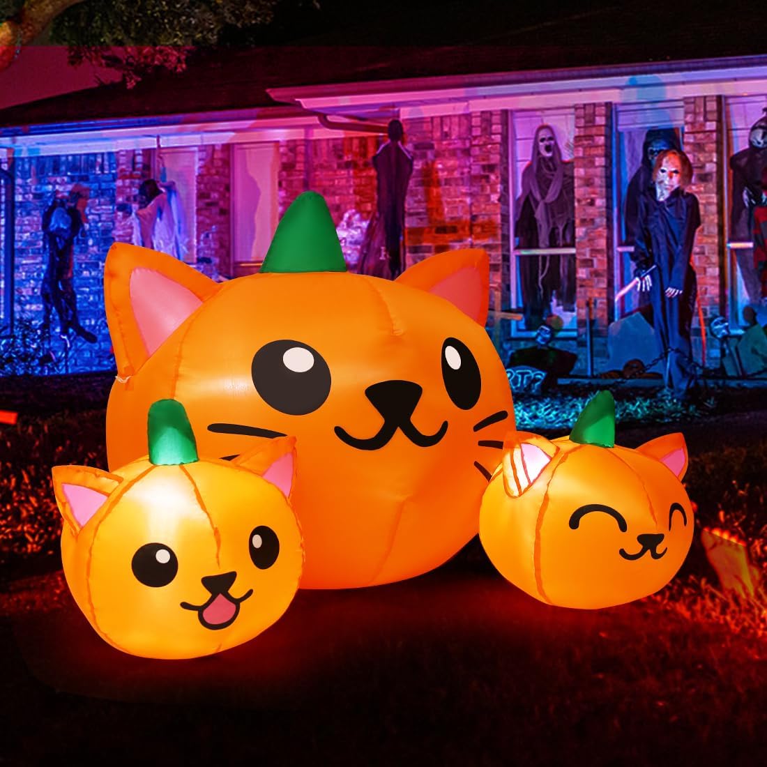 5FT Long Halloween Inflatable Pumpkin Cat Head Combo Decoration