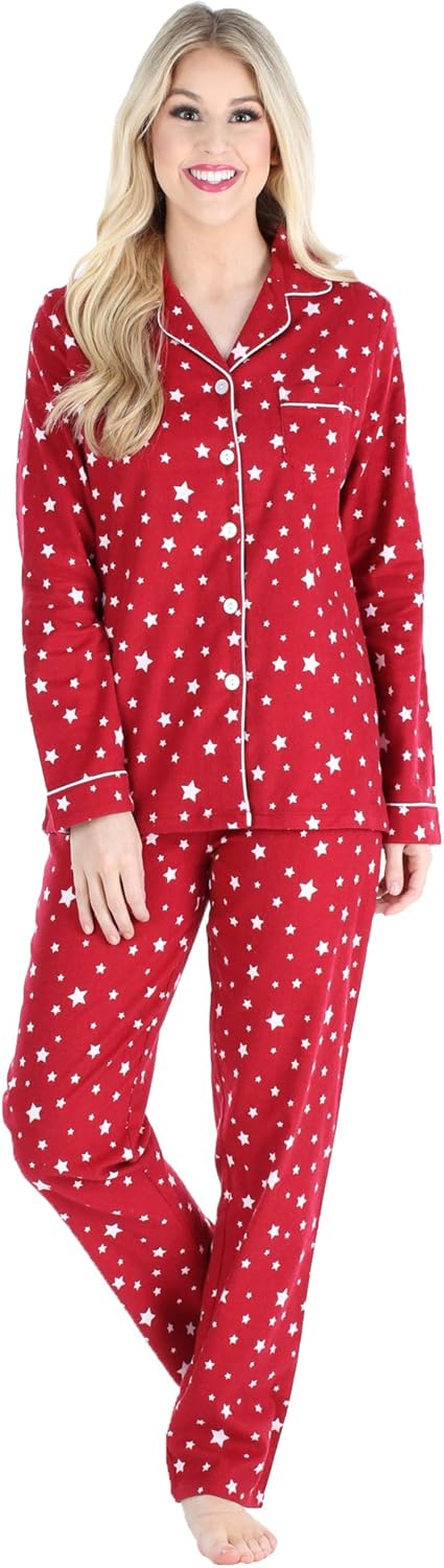 PajamaMania Women's Cotton Flannel Long Sleeve Pajama Set