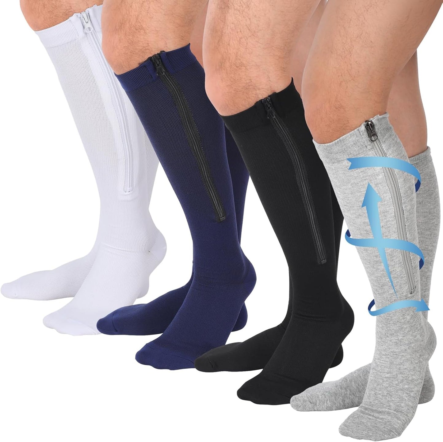 Zipper Compression Socks for Men and Women - 20-30mmhg Support