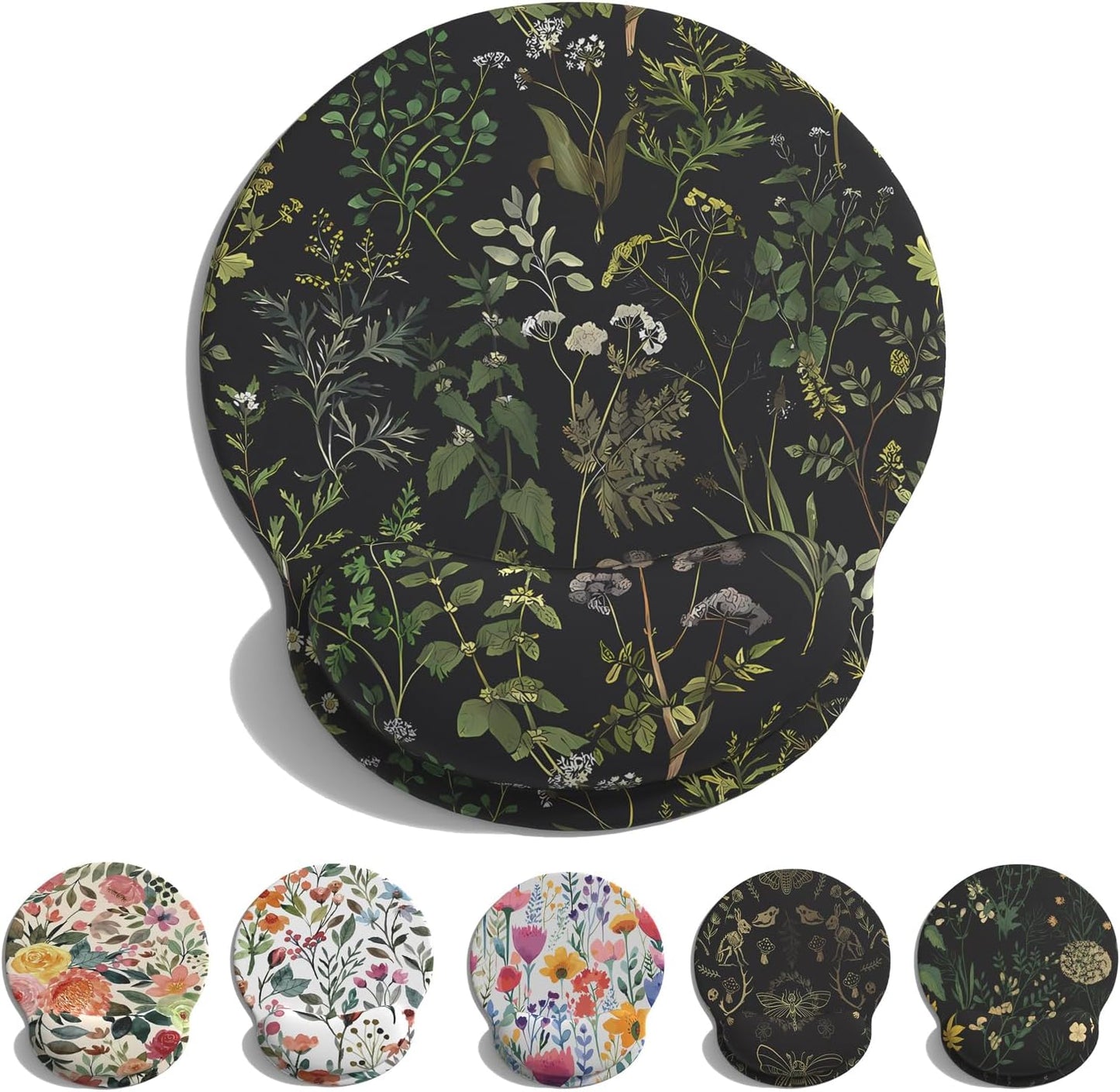 Black Plant Mouse Pad with Wrist Support - LuckyCow