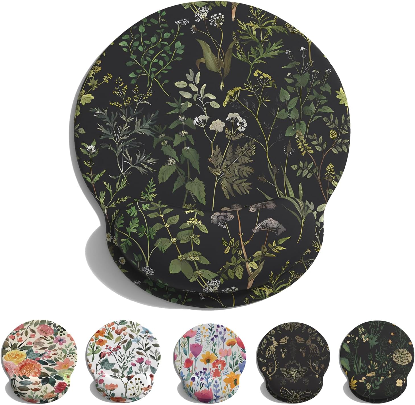 Black Plant Mouse Pad with Wrist Support - LuckyCow