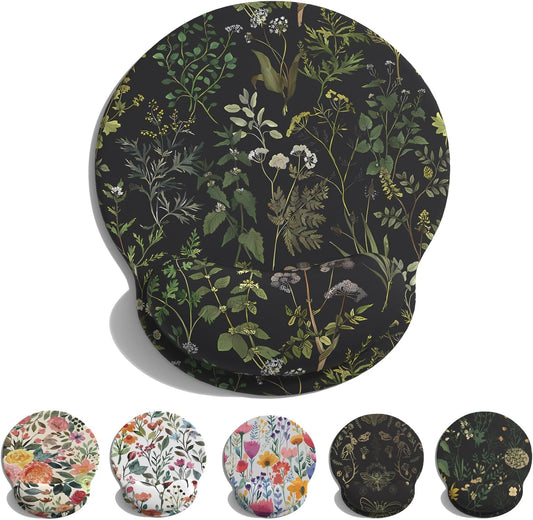 Black Plant Mouse Pad with Wrist Support - LuckyCow
