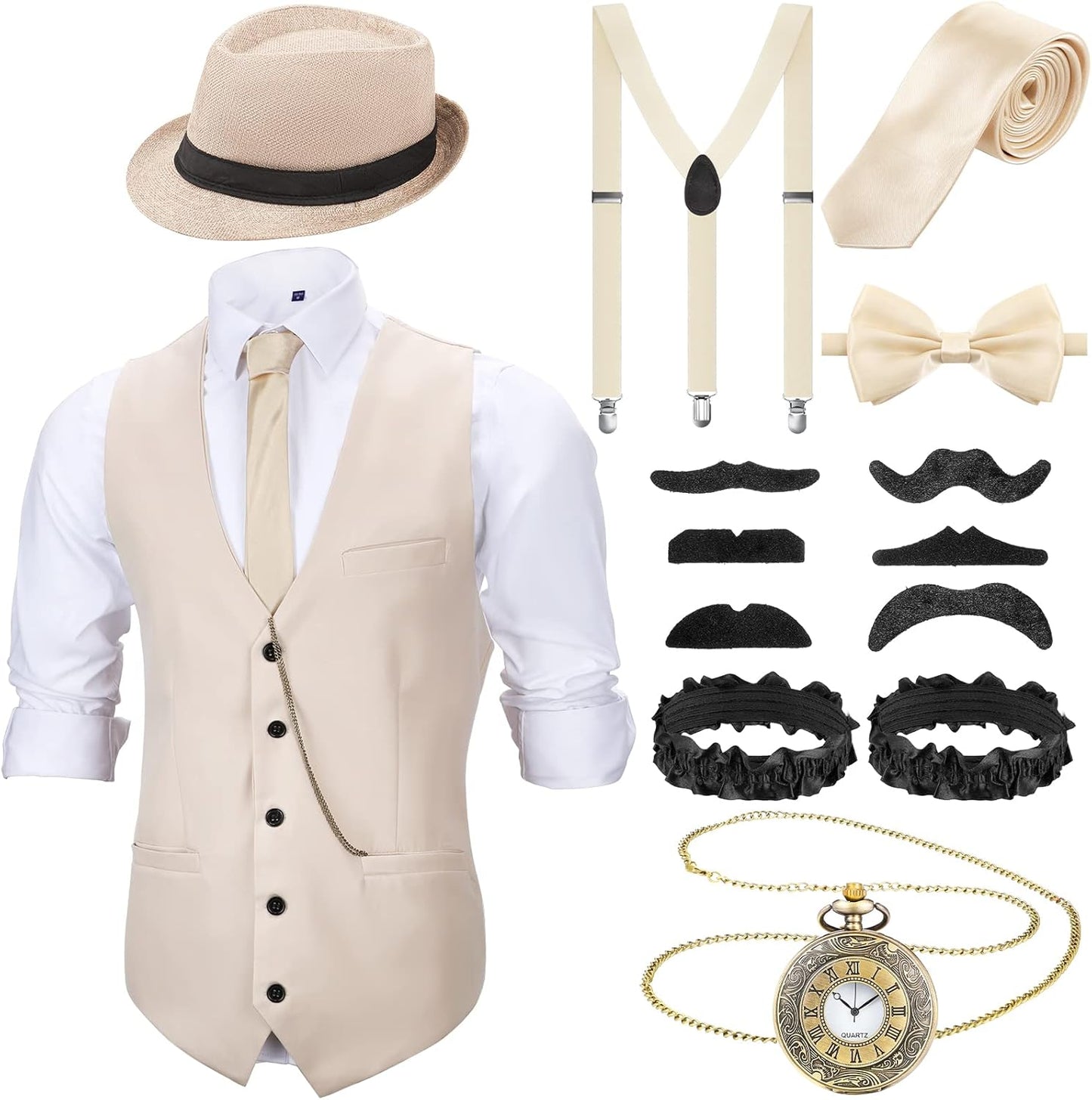 1920s Mens Costume Outfit with Gangster Vest and Accessories