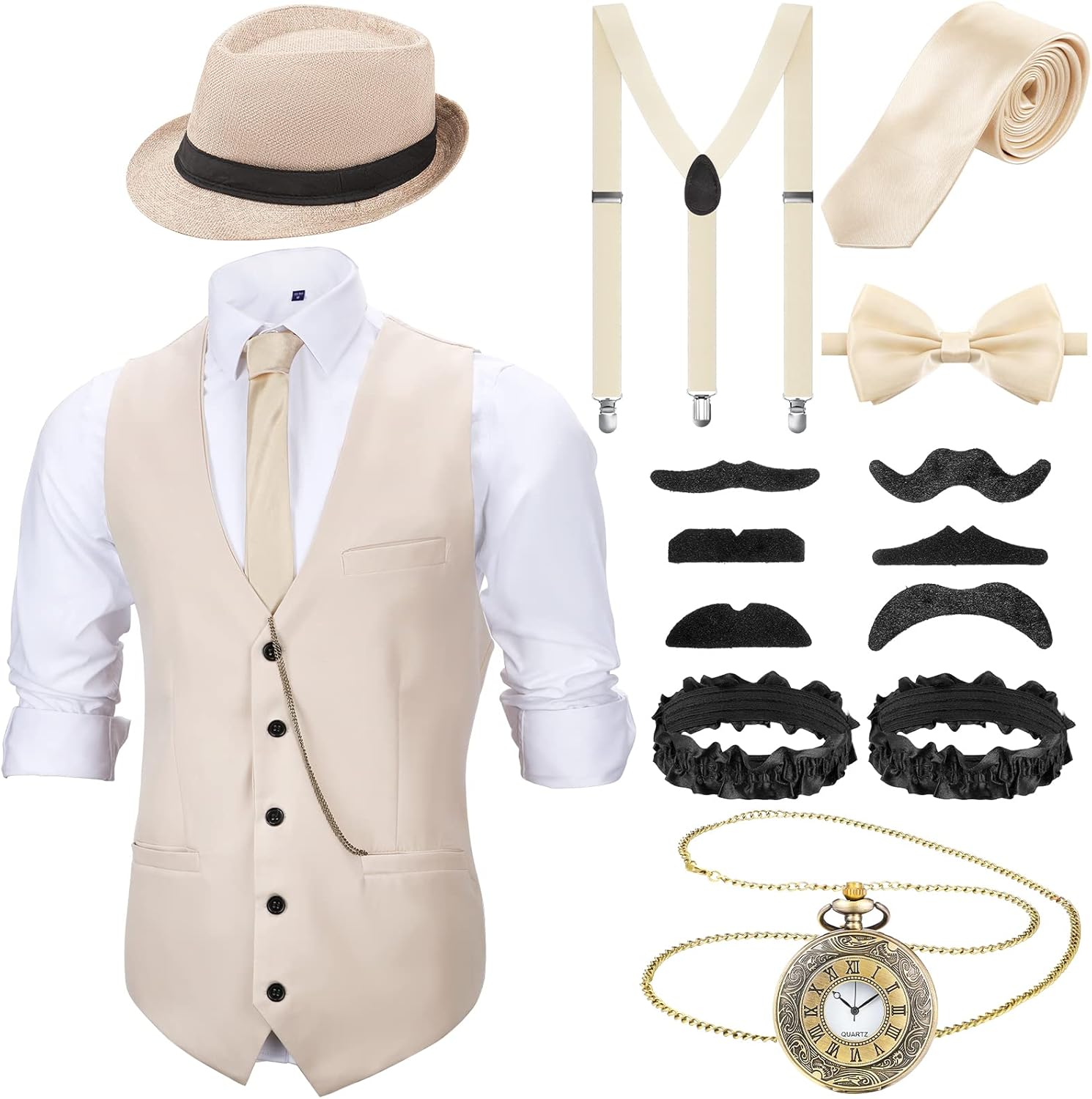 1920s Mens Costume Outfit with Gangster Vest and Accessories