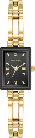 Anne Klein Women's Bracelet Watch - Glossy Black Dial, Gold Links