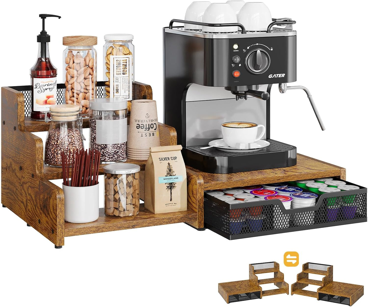 Coffee Station Organizer with K Cup Holder and 3-Tier Rack