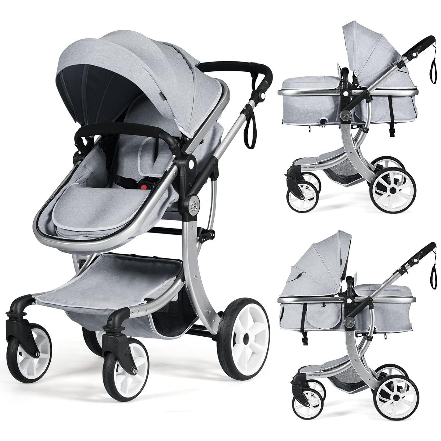 2-in-1 High Landscape Baby Stroller with Reversible Bassinet