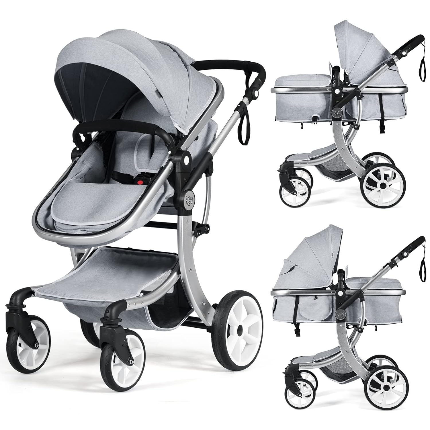 2-in-1 High Landscape Baby Stroller with Reversible Bassinet
