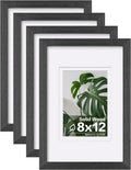 Egofine 8x12 Picture Frames Set of 4 - Solid Wood Rustic Black
